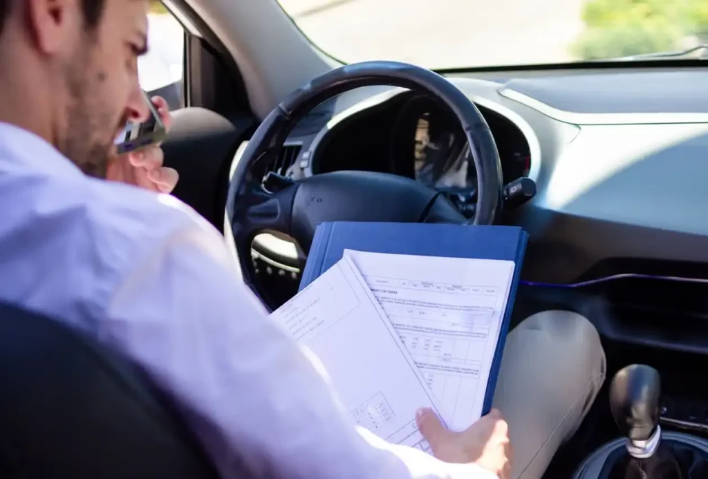 Conductor averiguando las últimas tendencias en las normativas acerca de homologaciones de vehículos